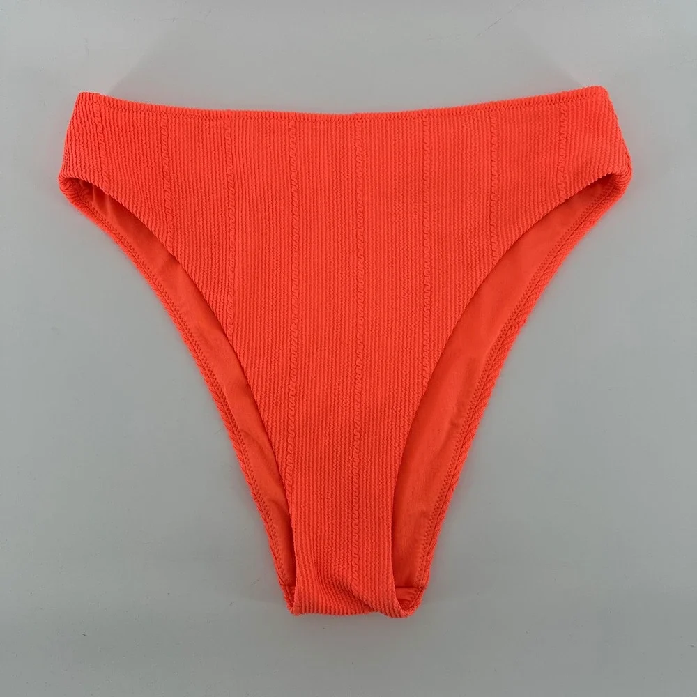 Aerie Neon Orange High Cut Cheeky Textured Ribbed Bikini Bottoms Size M